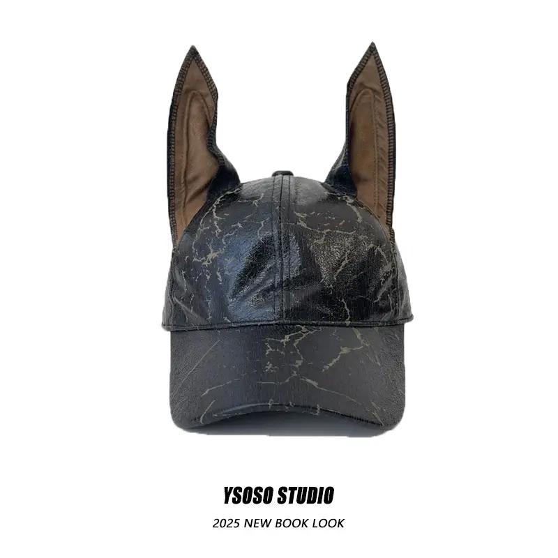 American Doberman Ears Cap for Men Women Y2K Leather Punk Rivet — feature 4