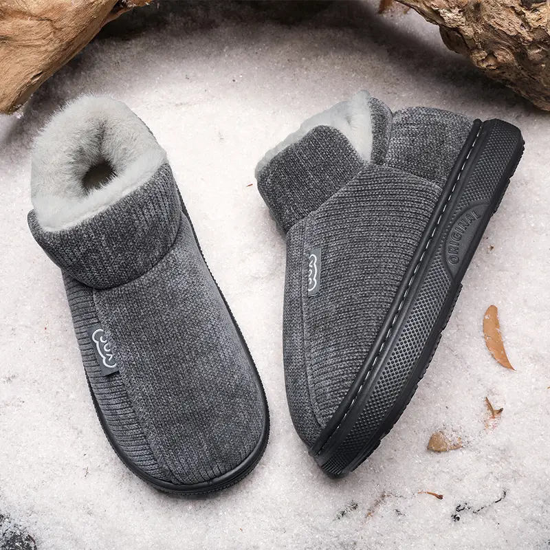 Men's Winter Slip-On Cotton Slippers Grey