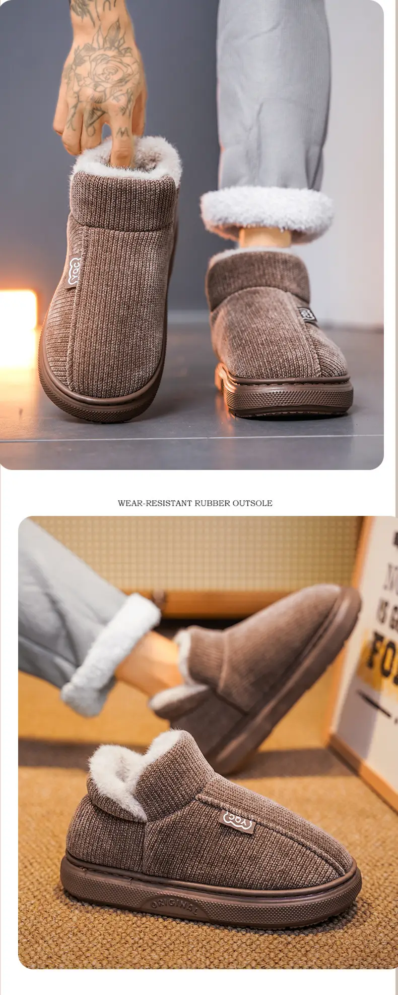 Men's Winter Slip-On Cotton Slippers Grey — feature 11