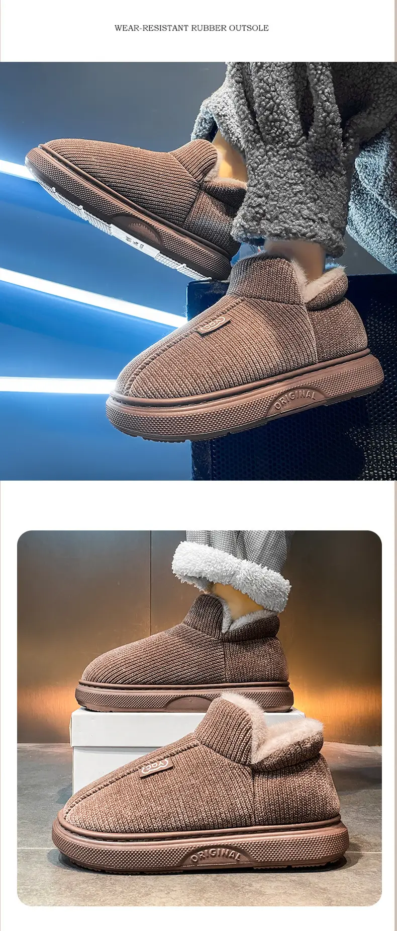 Men's Winter Slip-On Cotton Slippers Grey — feature 12