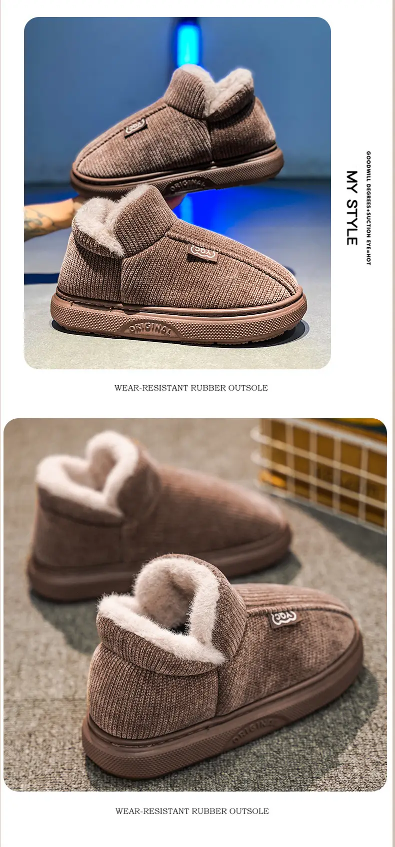 Men's Winter Slip-On Cotton Slippers Grey — feature 13