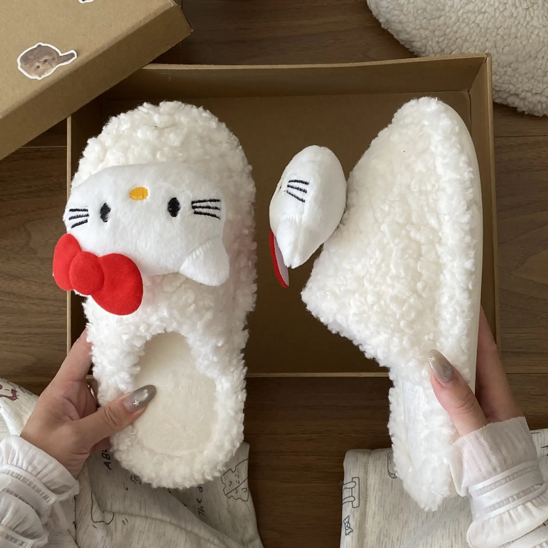 Hello Kitty Stuffed Cotton Slippers Winter Warm Women