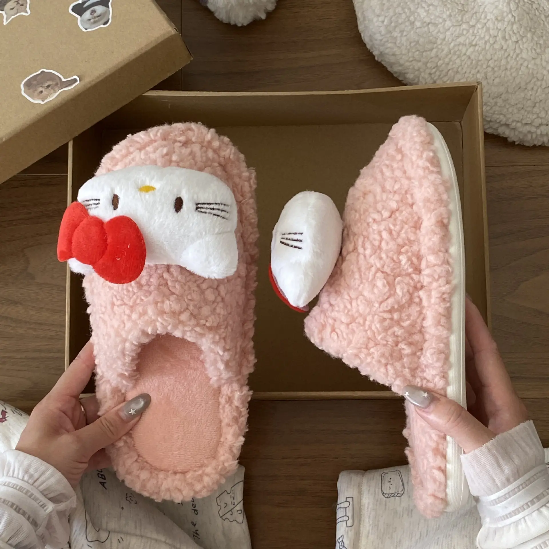 Hello Kitty Stuffed Cotton Slippers Winter Warm Women — feature 14