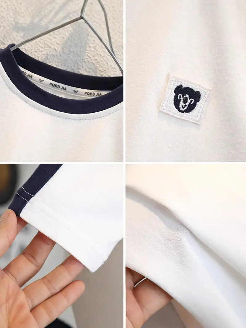 9589 Kids White T-Shirt 2026 Spring Autumn Round Neck - Image 3
