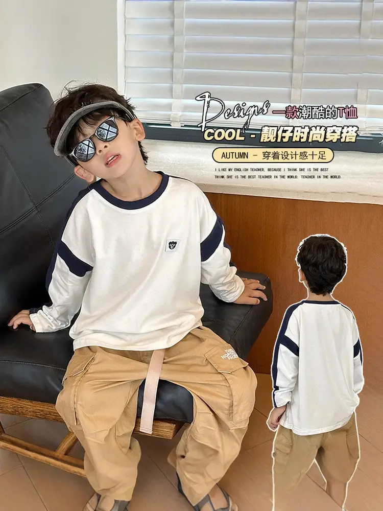 9589 Kids White T-Shirt 2026 Spring Autumn Round Neck - Image 4