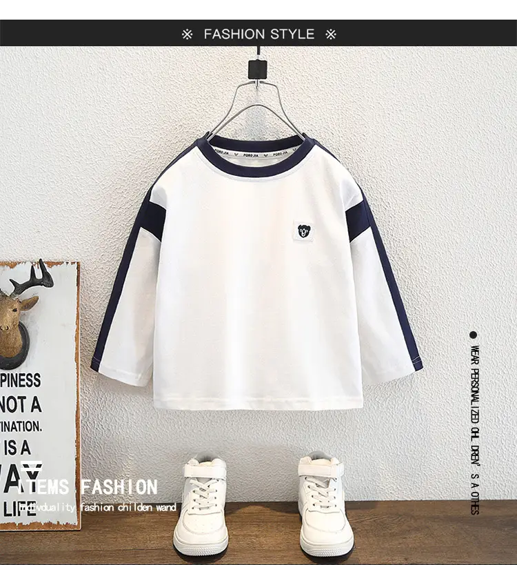 9589 Kids White T-Shirt 2026 Spring Autumn Round Neck — feature 1
