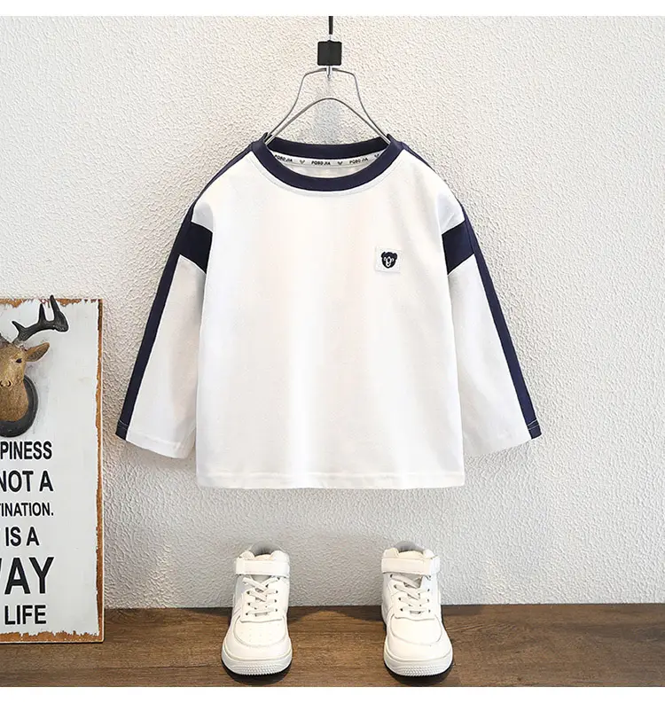 9589 Kids White T-Shirt 2026 Spring Autumn Round Neck — feature 10