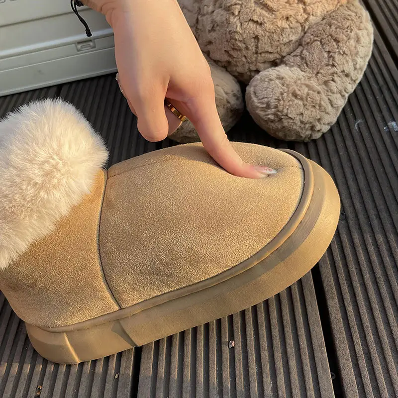 Women's Winter Plush Warm Cotton Slippers with Large Fur Cuffs, Non-Slip, Suitable for Outdoor and Indoor Use, Featuring a Soft Stepping Feel, Snow Boots, and Cotton Slippers - Image 6