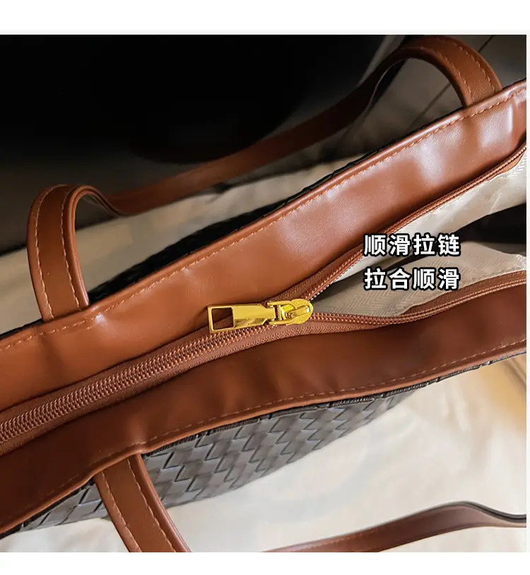 Women Woven Leather Shoulder Bag Large Fashion Tote — feature 5