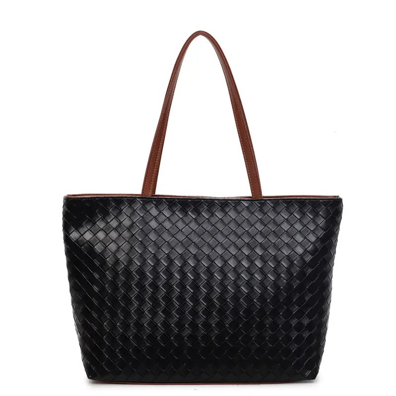 Women Woven Leather Shoulder Bag Large Fashion Tote