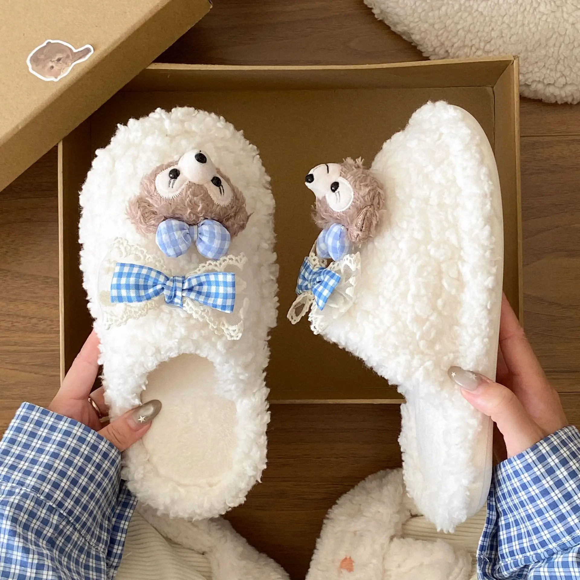 Cute Cartoon Furry Cotton Slippers Women 2025 New - Image 5