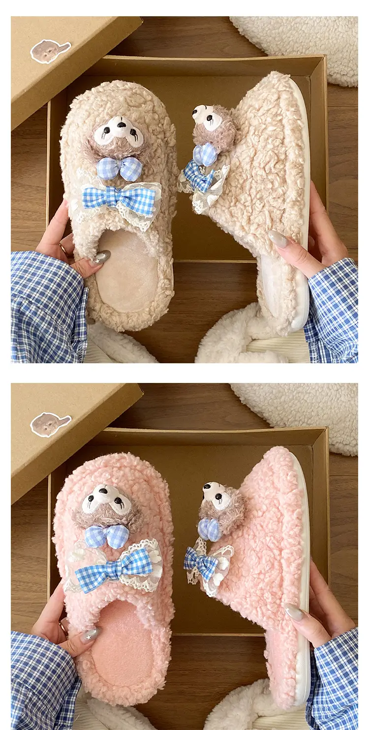 Cute Cartoon Furry Cotton Slippers Women 2025 New — feature 18
