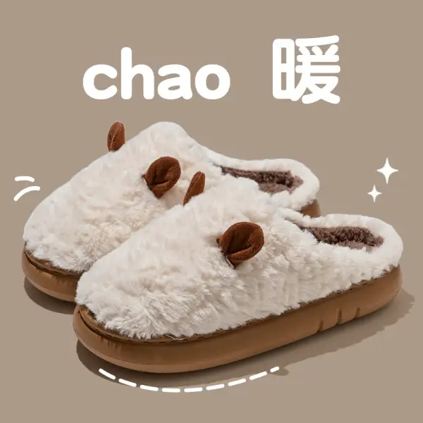 Winter Cotton Slippers Women Green Cute Warm Indoor - Image 3