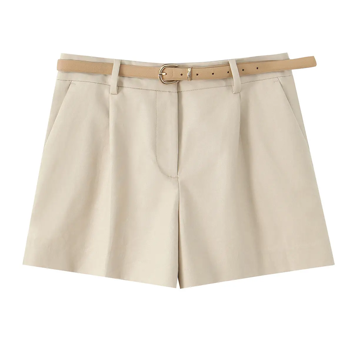 Cross-Border Belted Pleated Shorts Solid Color - Image 2