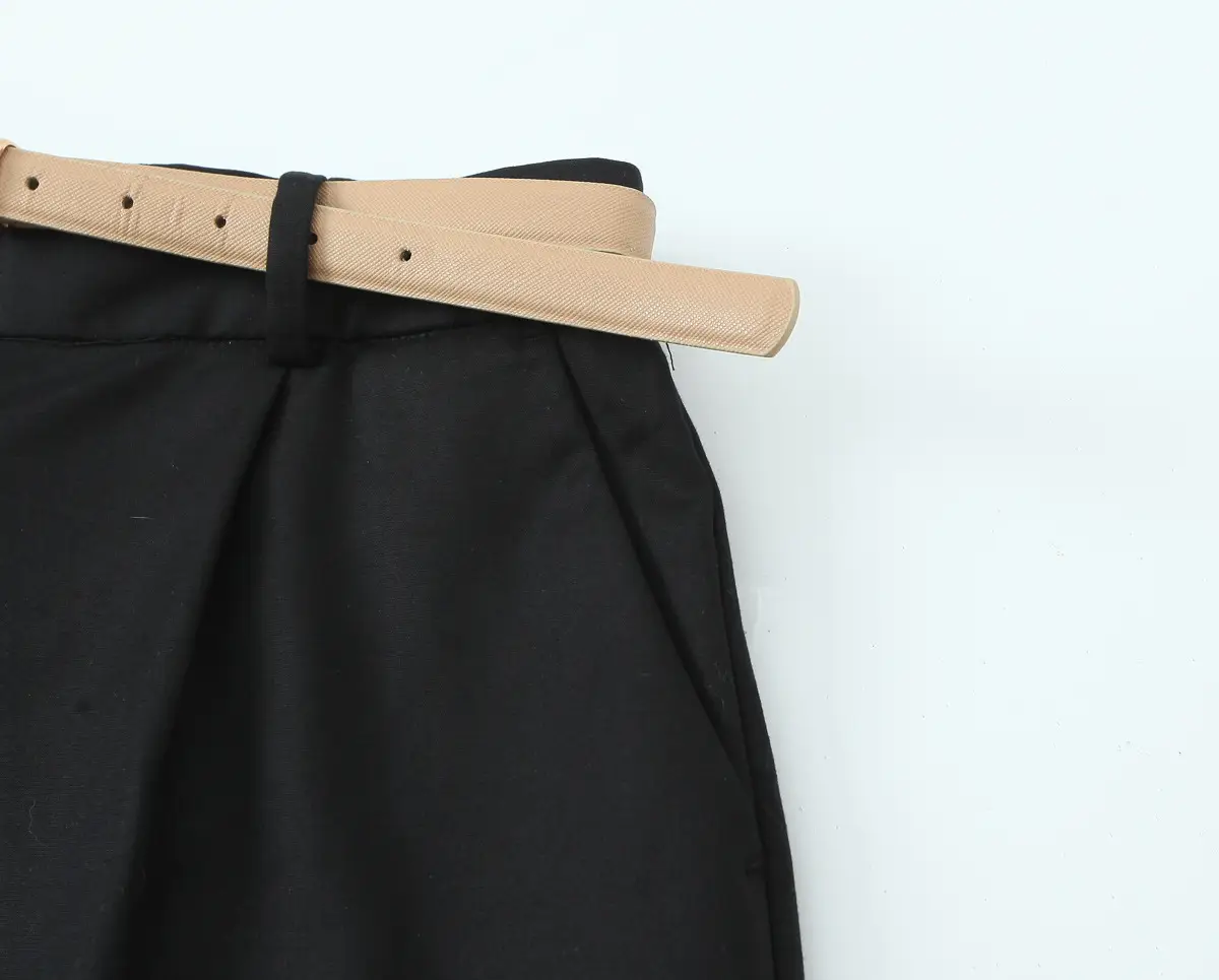 Cross-Border Belted Pleated Shorts Solid Color — feature 11