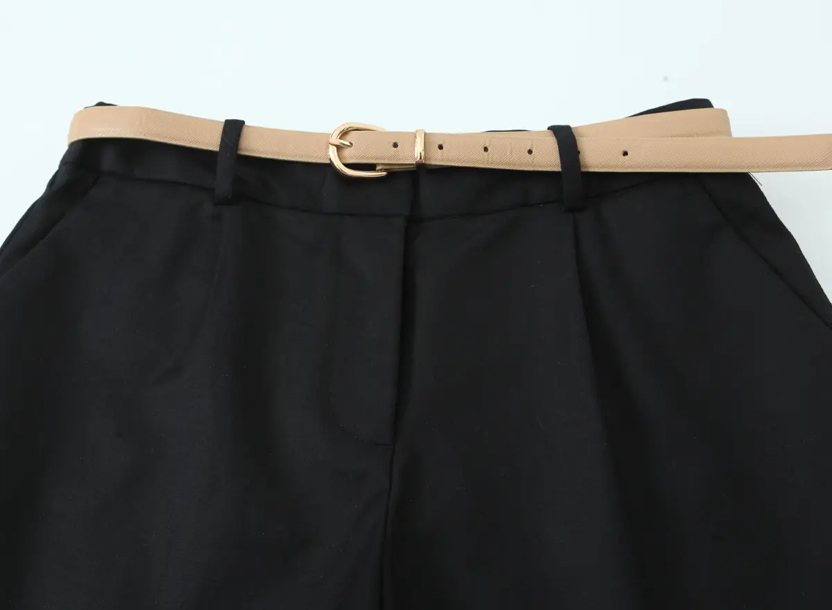 Cross-Border Belted Pleated Shorts Solid Color — feature 12