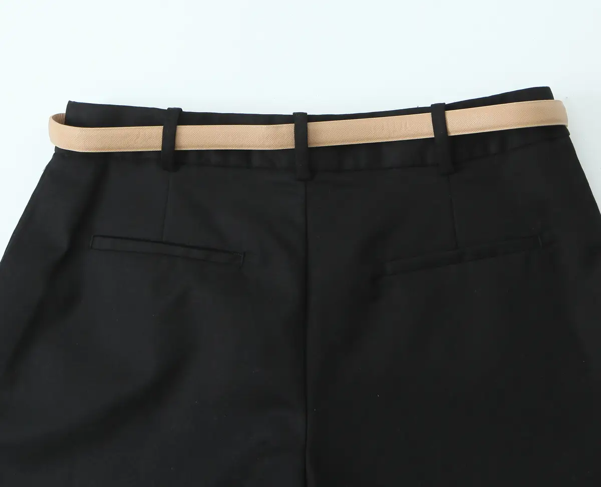 Cross-Border Belted Pleated Shorts Solid Color — feature 18