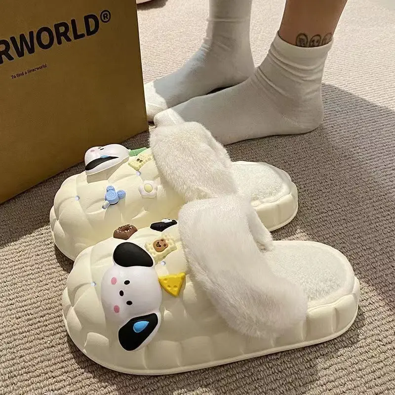 Waterproof Cotton Slippers for Women's Outer Wear in Winter, Non-Slip Removable Fur Shoes, Home Indoor Warm Fleece-Lined Slippers 2025