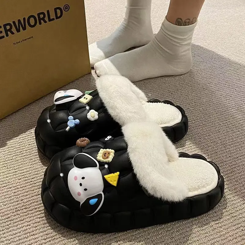 Waterproof Cotton Slippers for Women's Outer Wear in Winter, Non-Slip Removable Fur Shoes, Home Indoor Warm Fleece-Lined Slippers 2025
