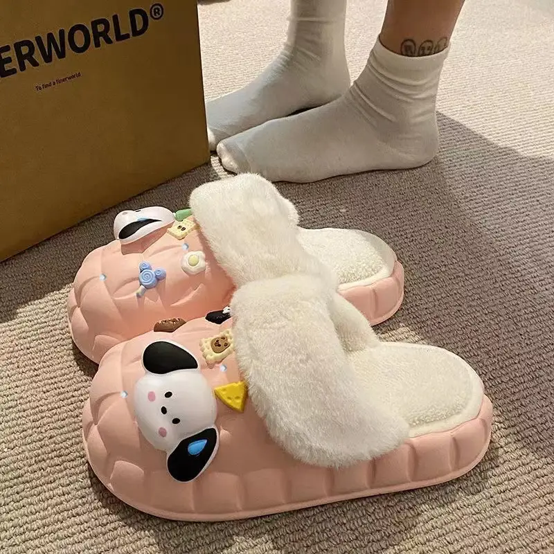 Waterproof Cotton Slippers for Women's Outer Wear in Winter, Non-Slip Removable Fur Shoes, Home Indoor Warm Fleece-Lined Slippers 2025