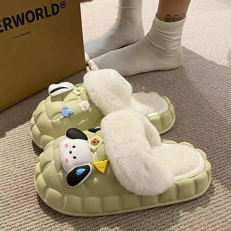 Waterproof Cotton Slippers for Women's Outer Wear in Winter, Non-Slip Removable Fur Shoes, Home Indoor Warm Fleece-Lined Slippers 2025