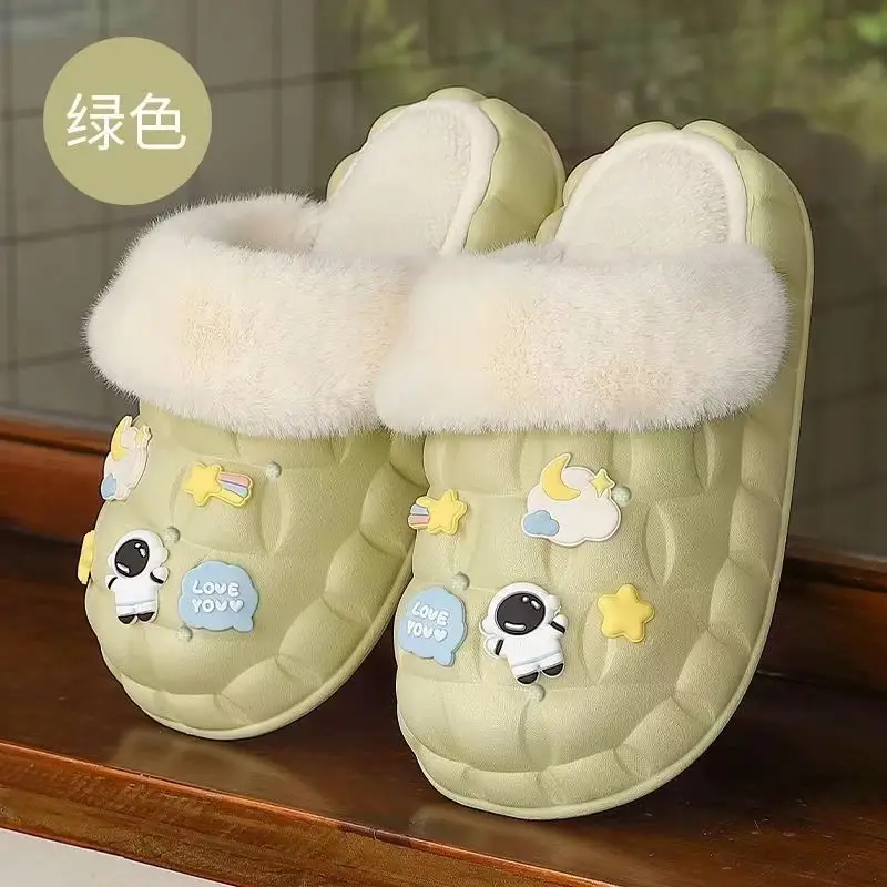 Waterproof Cotton Slippers for Women's Outer Wear in Winter, Non-Slip Removable Fur Shoes, Home Indoor Warm Fleece-Lined Slippers 2025