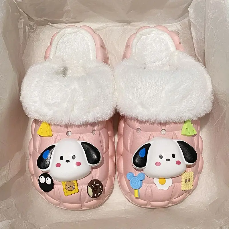 Waterproof Cotton Slippers for Women's Outer Wear in Winter, Non-Slip Removable Fur Shoes, Home Indoor Warm Fleece-Lined Slippers 2025