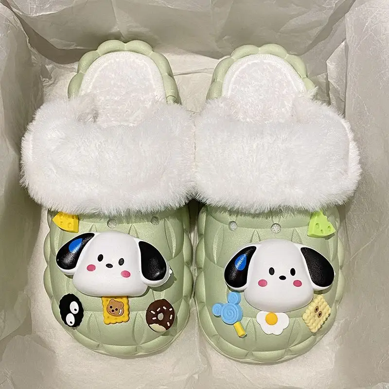 Waterproof Cotton Slippers for Women's Outer Wear in Winter, Non-Slip Removable Fur Shoes, Home Indoor Warm Fleece-Lined Slippers 2025