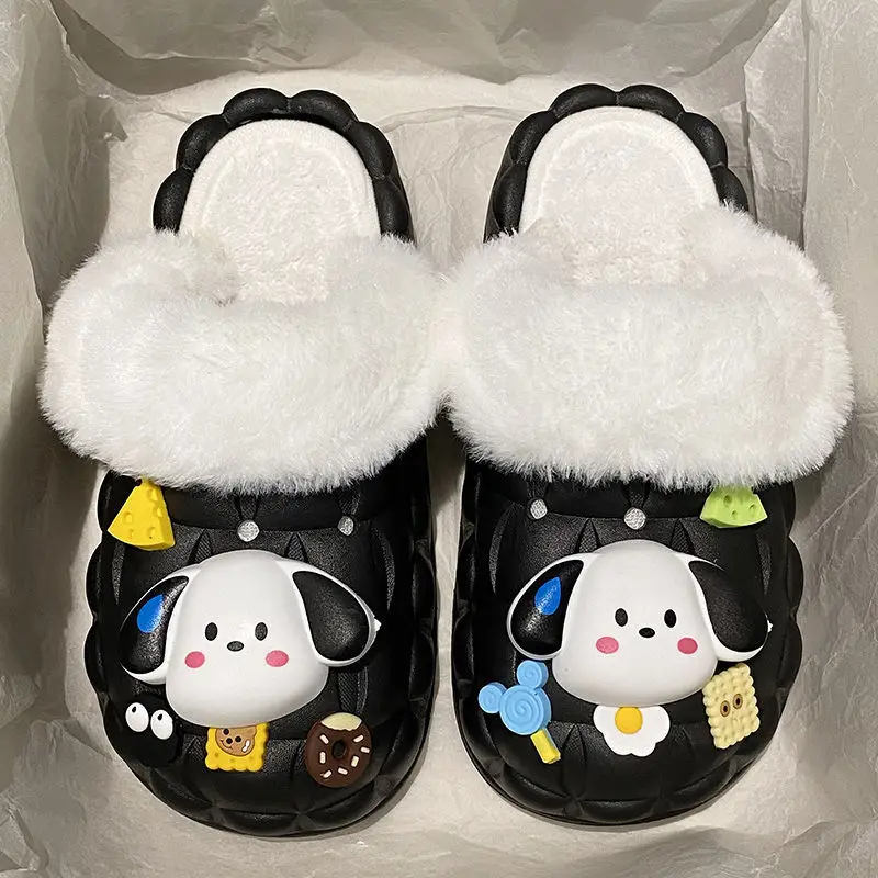 Waterproof Cotton Slippers for Women's Outer Wear in Winter, Non-Slip Removable Fur Shoes, Home Indoor Warm Fleece-Lined Slippers 2025