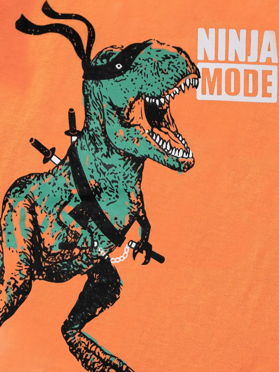 Orange Kids T-Shirt Cartoon Dinosaur Knit Round Neck - Image 5
