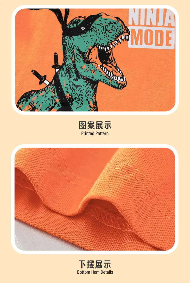 Orange Kids T-Shirt Cartoon Dinosaur Knit Round Neck — feature 10