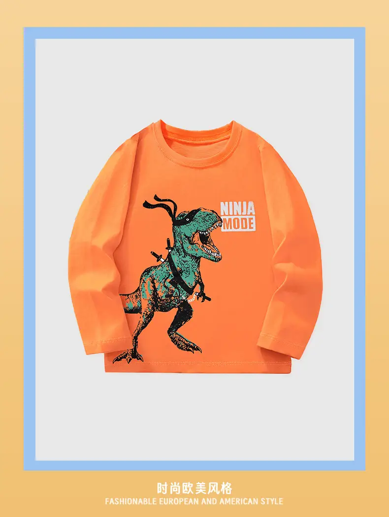 Orange Kids T-Shirt Cartoon Dinosaur Knit Round Neck — feature 3