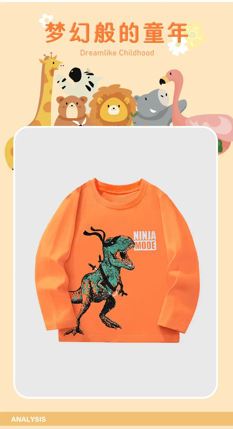 Orange Kids T-Shirt Cartoon Dinosaur Knit Round Neck — feature 7