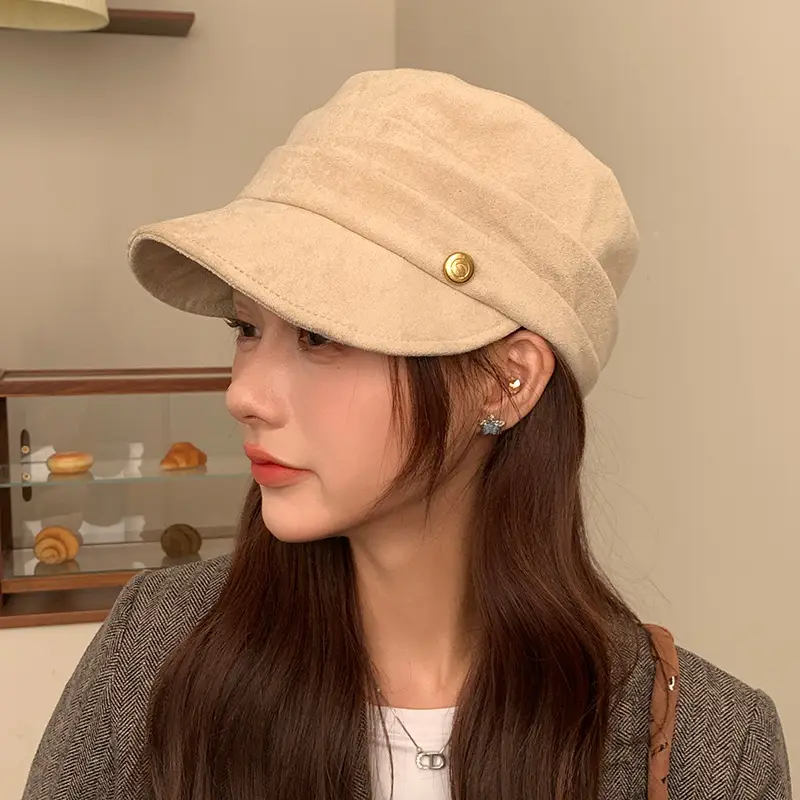 Gold Label Suede Flat Cap Women Autumn Winter New Elegant Retro - Image 3