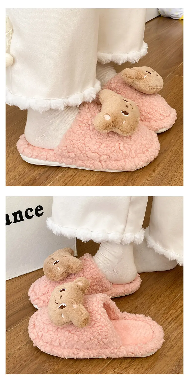 2025 Winter Stuffed Bear Slippers Women's Wearable Anti-Slip Soft Bottom — feature 13