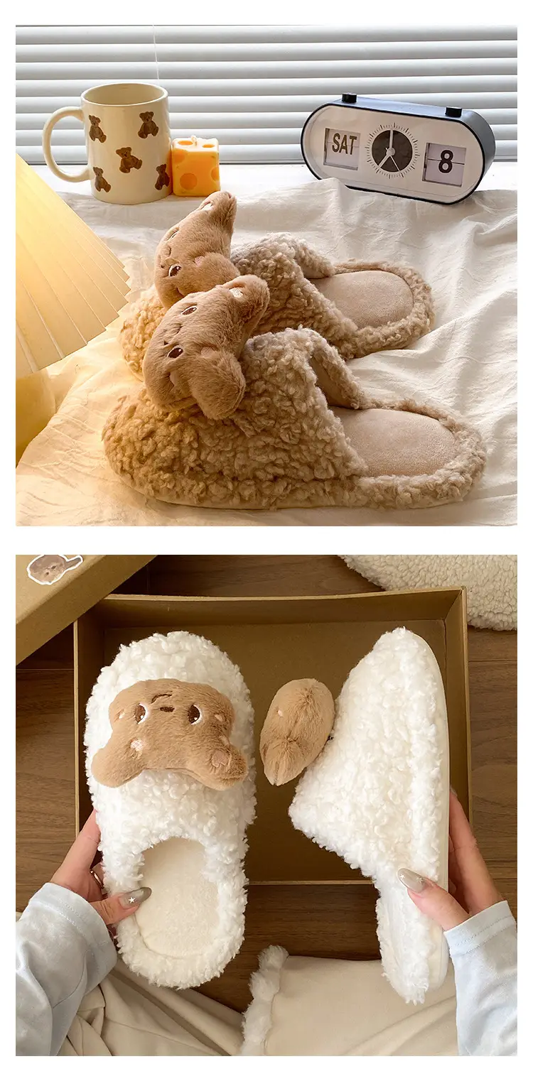 2025 Winter Stuffed Bear Slippers Women's Wearable Anti-Slip Soft Bottom — feature 15