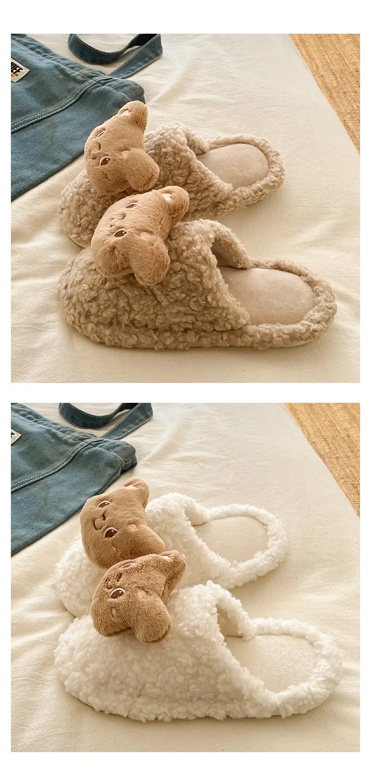 2025 Winter Stuffed Bear Slippers Women's Wearable Anti-Slip Soft Bottom — feature 17