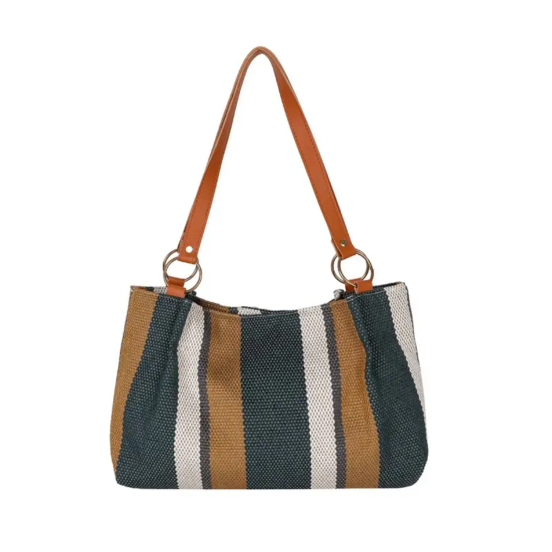 Large Capacity Striped Canvas Tote Bag for Women - Image 8