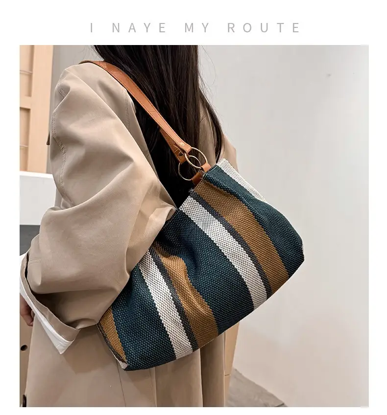 Large Capacity Striped Canvas Tote Bag for Women — feature 1