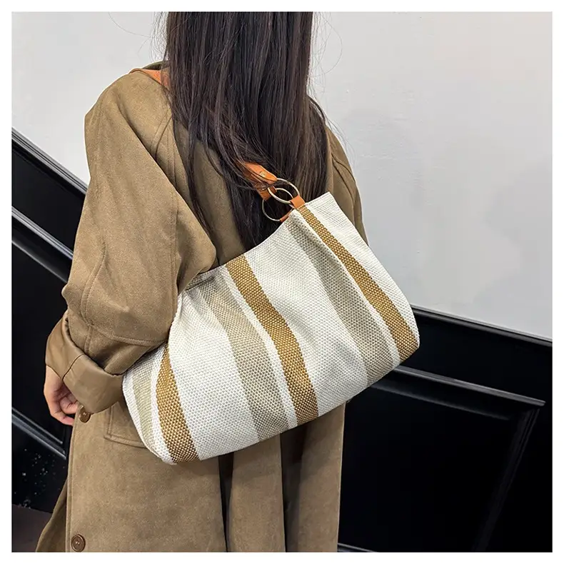 Large Capacity Striped Canvas Tote Bag for Women — feature 11