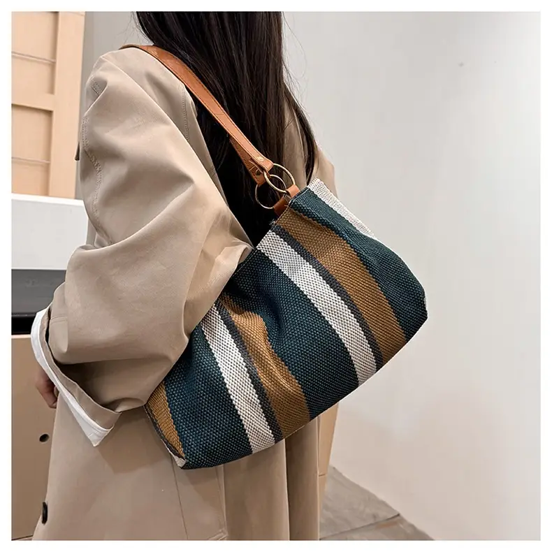 Large Capacity Striped Canvas Tote Bag for Women — feature 13