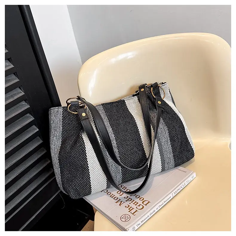 Large Capacity Striped Canvas Tote Bag for Women — feature 17