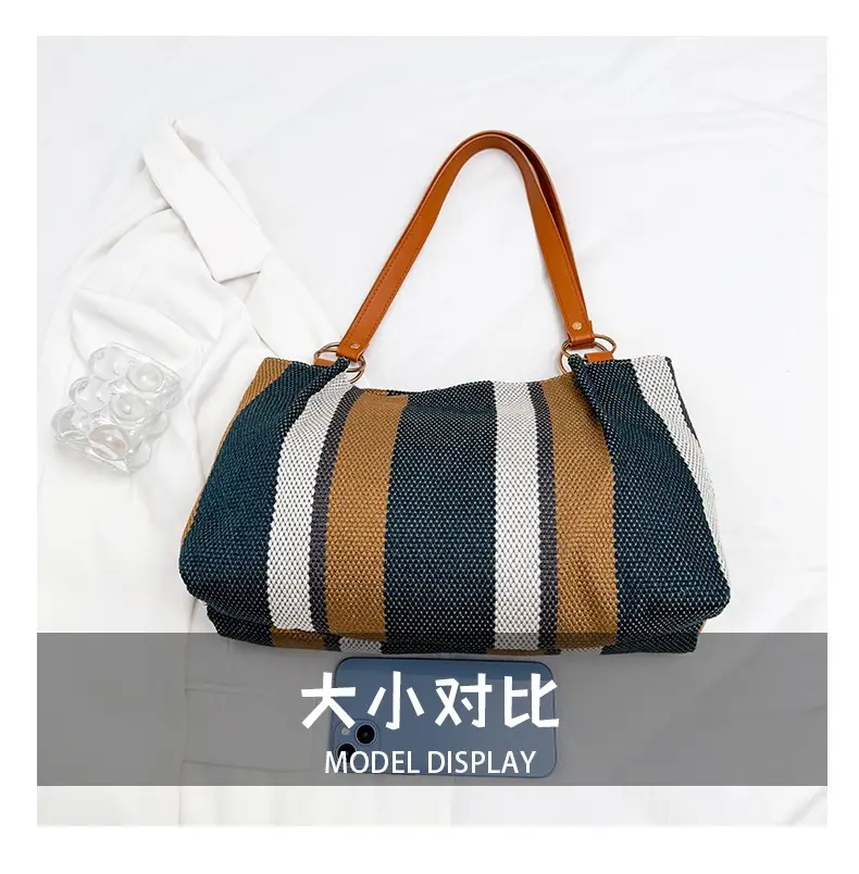 Large Capacity Striped Canvas Tote Bag for Women — feature 5