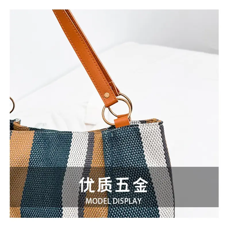 Large Capacity Striped Canvas Tote Bag for Women — feature 7