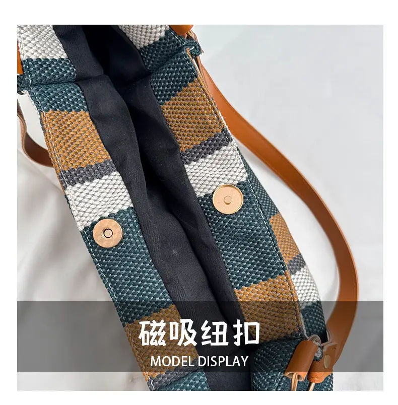 Large Capacity Striped Canvas Tote Bag for Women — feature 8