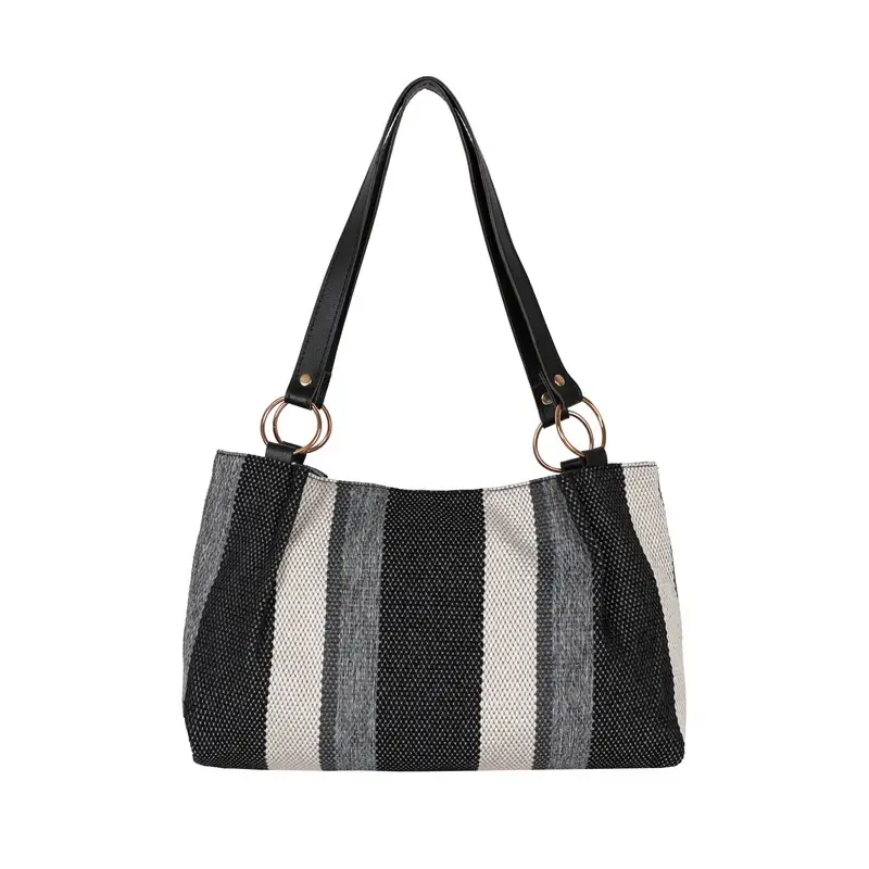 Large Capacity Striped Canvas Tote Bag for Women - Image 3