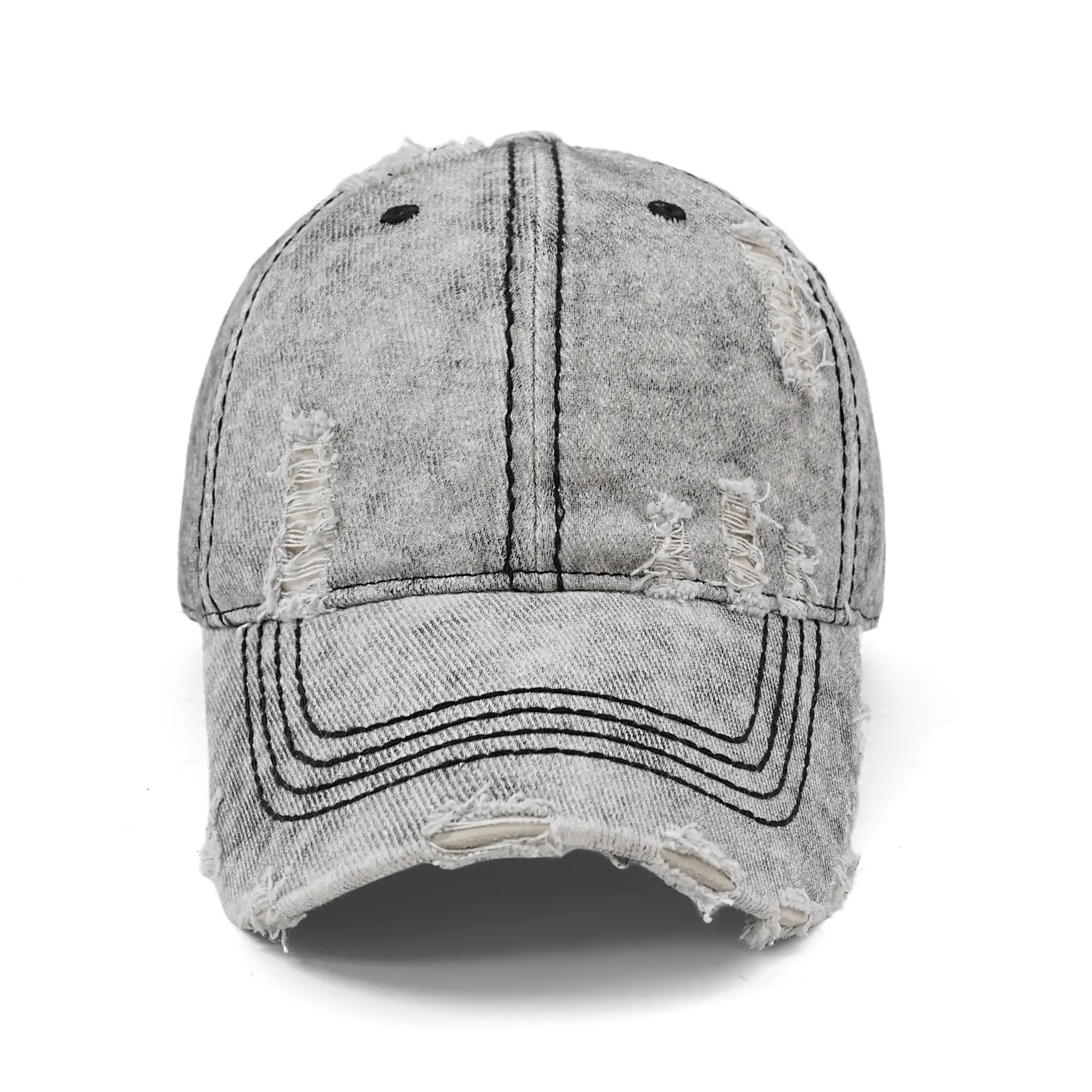 Gray Distressed Cotton Baseball Cap for Men Women Retro Snowflake Pattern