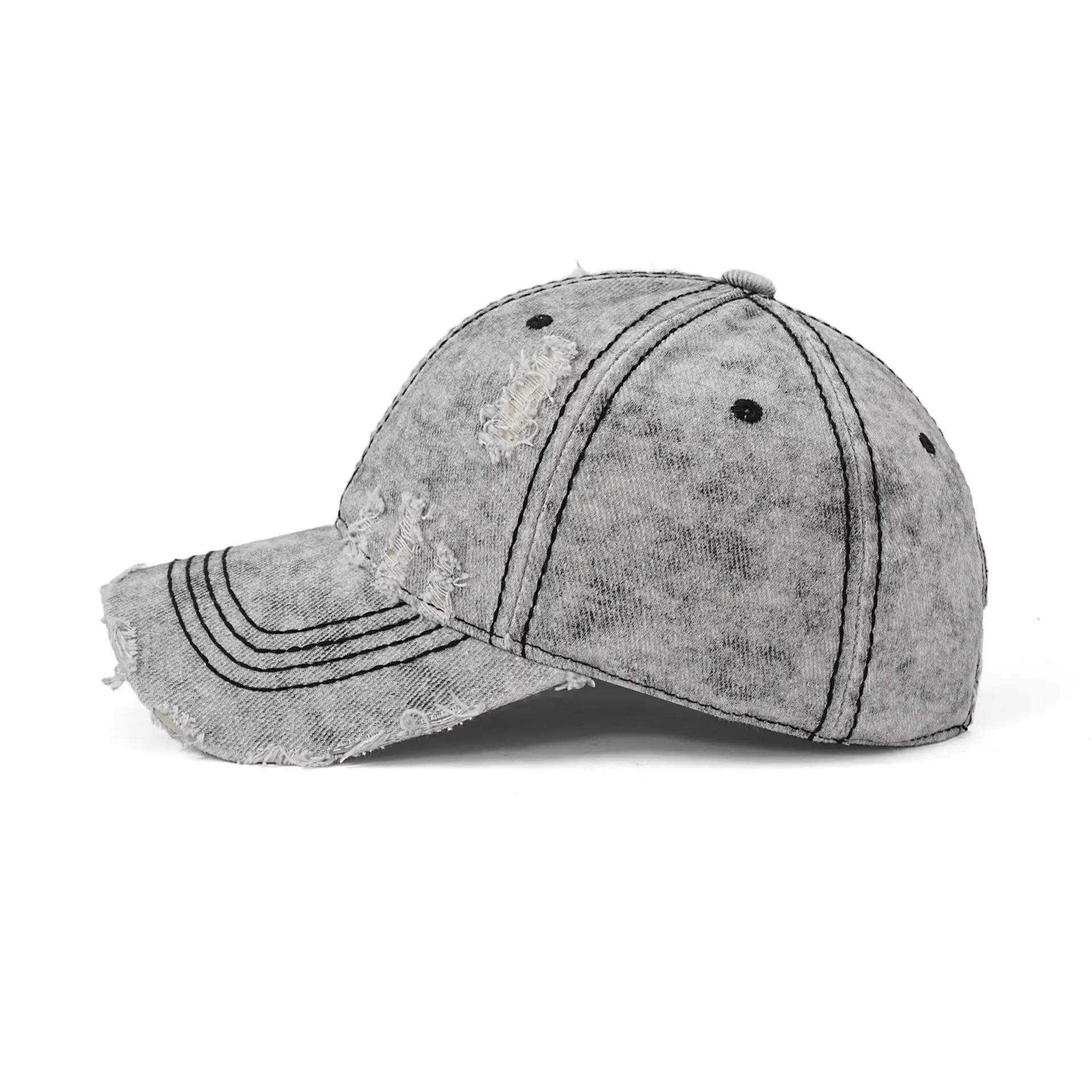 Gray Distressed Cotton Baseball Cap for Men Women Retro Snowflake Pattern