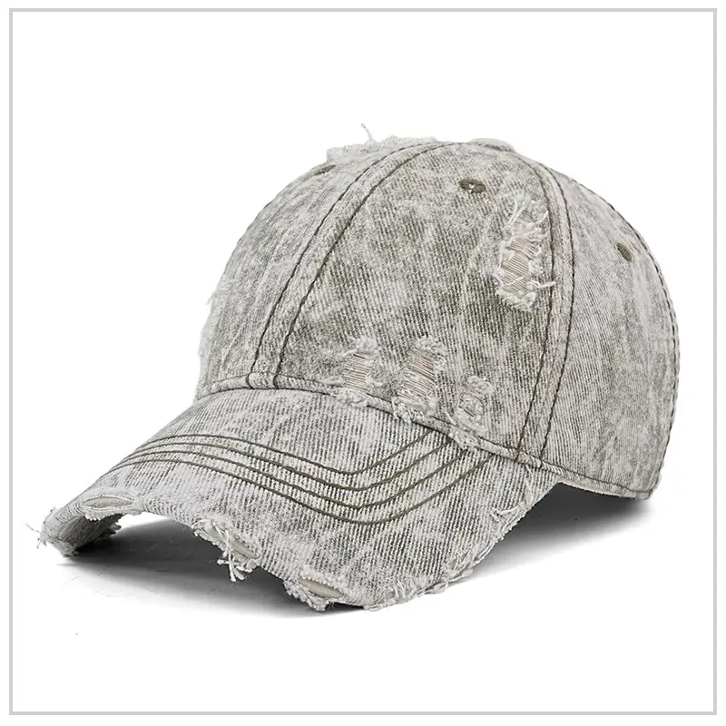 Gray Distressed Cotton Baseball Cap for Men Women Retro Snowflake Pattern