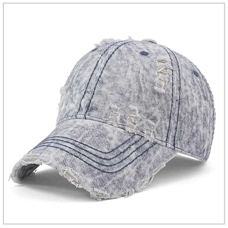 Gray Distressed Cotton Baseball Cap for Men Women Retro Snowflake Pattern